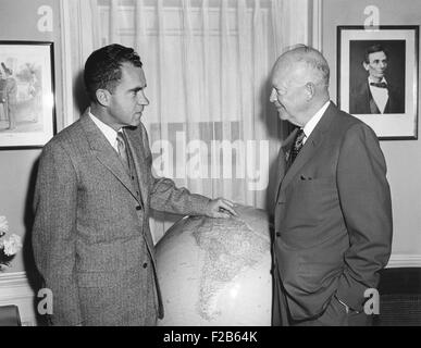 President Eisenhower meeting with VP Richard Nixon prior to his South American trip. April 25, 1958. - (BSLOC 2014 16 128) Stock Photo