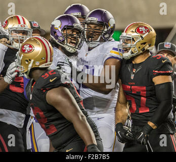 Minnesota Vikings defensive end Scott Crichton (95) during warm-ups prior  to an NFL preseason football game between the Kansas City Chiefs and Minnesota  Vikings in Kansas City, Mo., Saturday, Aug. 23, 2014. (