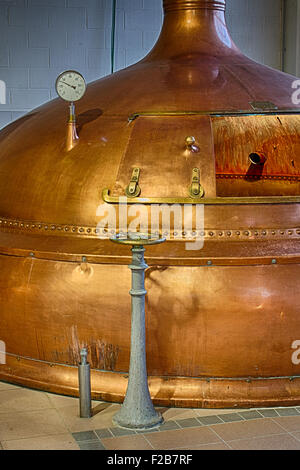 Traditional copper distillery tanks in a beer brewery Stock Photo