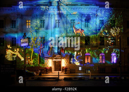 Hotel de Rome, illuminated at Festival of Lights, Bebelplatz, Berlin Mitte, Berlin Stock Photo