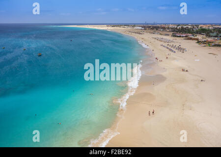 Aerial view of Santa Maria beach in Sal Island Cape Verde - Cabo Verde Stock Photo