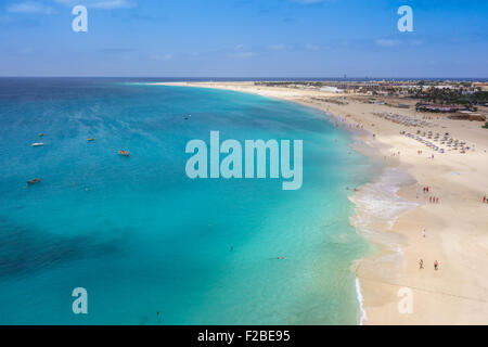 Aerial view of Santa Maria beach in Sal Island Cape Verde - Cabo Verde Stock Photo
