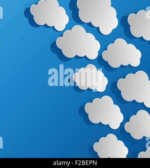 Set cut out clouds, blue paper Stock Vector