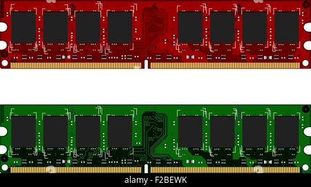 Two DDRII modules red and green Stock Vector