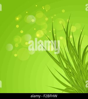 Spring nature background with green grass and blooming tree. Vector ...