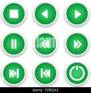 Music green buttons set Stock Vector