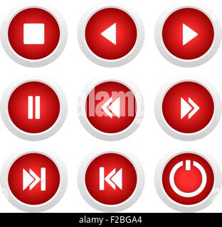 Music red buttons set Stock Vector