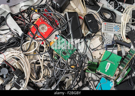 Pile of Old Computer Cables and Devices. Stock Photo
