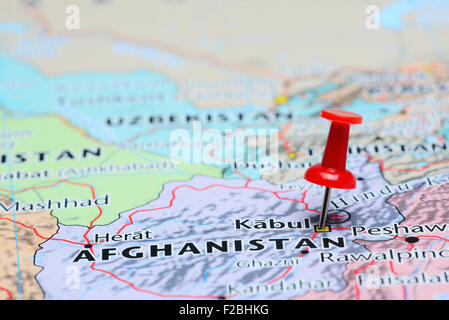 Kabul pinned on a map of Asia Stock Photo