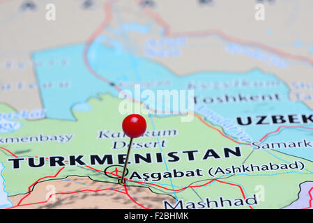 Ashkhabad pinned on a map of Asia Stock Photo