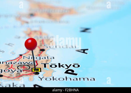 Tokyo pinned on a map of Asia Stock Photo