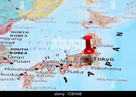 Tokyo pinned on a map of Asia Stock Photo