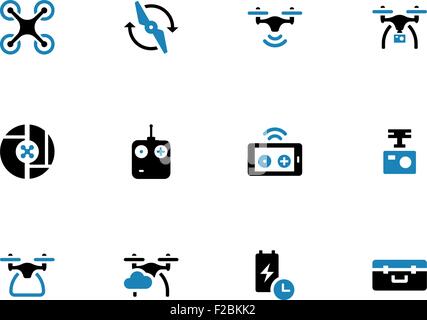 Drone with camera duotone icons on white background. Stock Vector