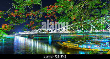 Trang Tien Bridge at night Stock Photo
