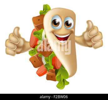 An illustration of a healthy looking cartoon souvlaki kebab masacot man Stock Photo