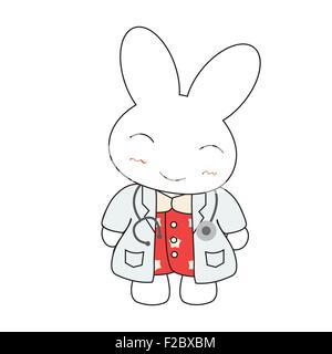 Cute cartoon bunny girl in a doctor suite. Vector illustration. Stock Vector