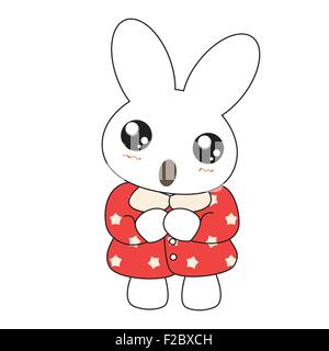 Cute cartoon bunny girl in a pretty pink dress. Vector illustration. Stock Vector