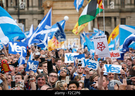 Scotland: Referendum  YES supporter rally in George Square, Glasgow. Listen to Tommy Sheridan. Stock Photo