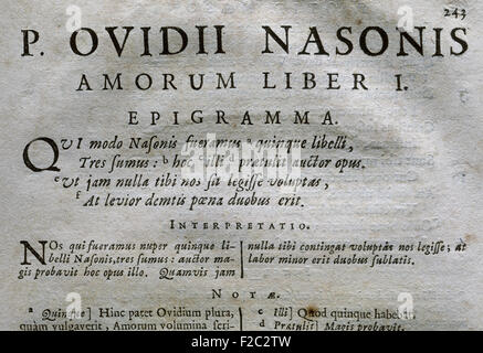 Ovid (43BC-17/18 AD). Roman poet. The Amores (Love Affairs). Lyon, 1639. Stock Photo