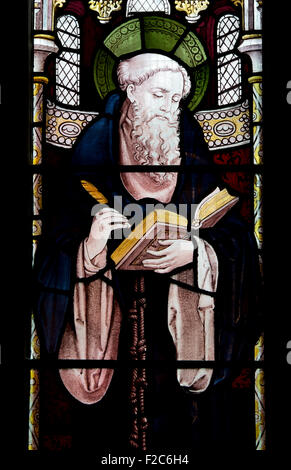 Venerable Bede stained glass, St. John the Baptist Church, Whitwick, Leicestershire, England, UK Stock Photo