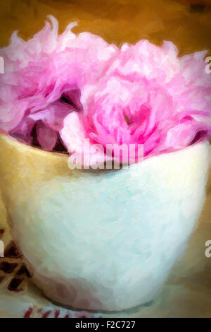 Digital paint effect -  flowers inside cup coffee  (Painting) Stock Photo