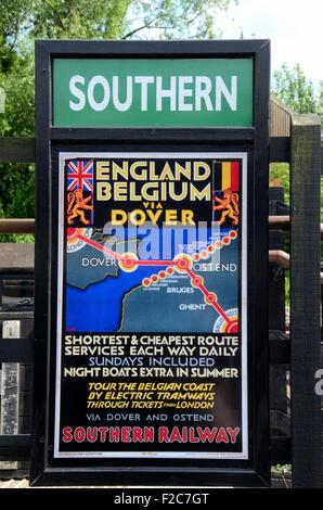 Vintage British Southern Railway poster England to Belgium  train Stock Photo