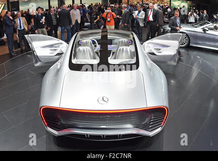 Frankfurt, Germany. 16th Sep, 2015. The Mercedes-Benz Concept IAA is on display at the International Motor Show IAA in Frankfurt/Main, 16 September 2015. Around 1,000 exhibitors from 40 countries will present their latest products at the world's leading motor show, which will run from 17 to 27 September 2015. Credit:  dpa picture alliance/Alamy Live News Stock Photo