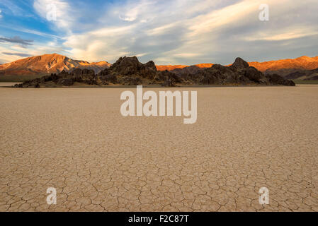Racetrack Playa at sunset in Death Valley National Park Stock Photo