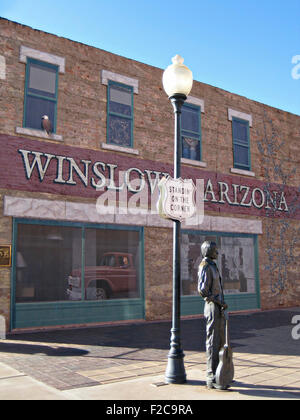 Standin' on the Corner Park commemorating the Eagles song 'Take it Easy' in Winslow, Arizona