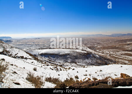 Wadi Rum desert in snow Stock Photo