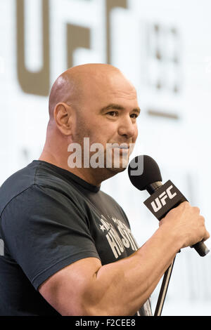 Melbourne, Australia. September 16, 2015. UFC president Dana White speaks at a press conference ahead of UFC 193 to be held at Etihad Stadium in Melbourne, Australia on the November 15, 2015. UFC 193 will headline with a fight with female fighters and is set to have the largest live audience in the sport's history with an estimated attendance of 70,000. Credit:  Cal Sport Media/Alamy Live News Stock Photo