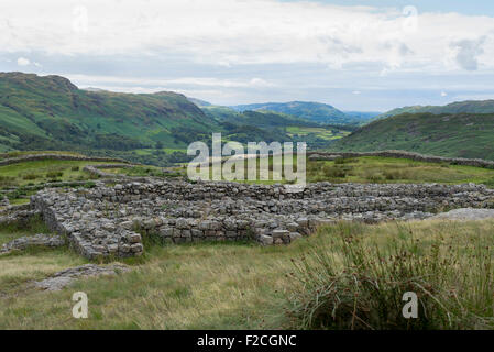 Hardknott Roman Fort located on Harknott Pass in the Eskdale Valley in the English Lake District, Cumbria, Great Britain. Stock Photo