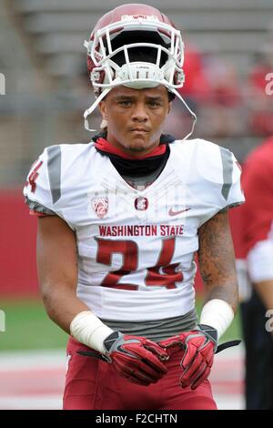 Piscataway, NJ, USA. 12th Sep, 2015. Washington State Cougars running back Keith Harrington (24) looks on during the game between Washington State Cougars and Rutgers Scarlet Knights at Highpoint Solutions Stadium in Piscataway, NJ. Mandatory Credit: Kostas Lymperopoulos/CSM, © csm/Alamy Live News Stock Photo