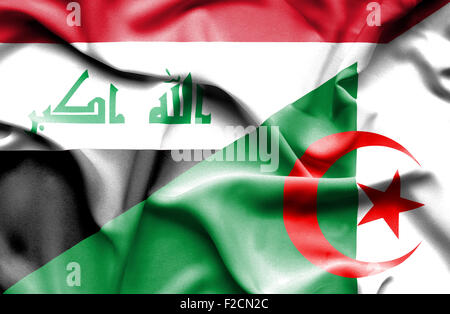 Waving flag of Algeria and Iraq Stock Photo