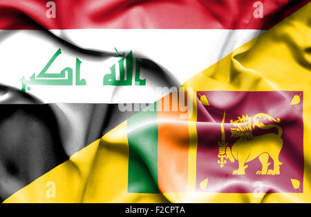 Waving flag of Sri Lanka and Iraq Stock Photo