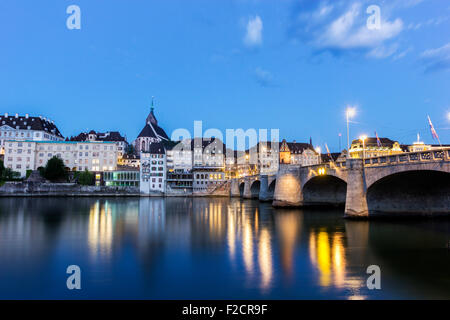The Middle bridge on the Rhine River in Basel in Switzerland Stock Photo