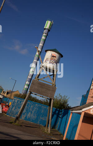 Morecambe, Lancashire, UK. 16th September, 2015.Opus North who are now proposing to start the redevlopement of the former Frontier Land amusement park site in Morecambe, in the new year. The developers will start with the demolition of the disused 168 foot high Polo Tower which has been used as a mobile phone mast by EE, who will vacate the site in January 2016. The development is hoped to bring additional retail accommodation to the Seaside resort together with Restraunts and hotel accomodation Credit:  David Billinge/Alamy Live News Stock Photo