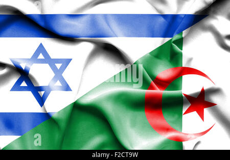 Waving flag of Algeria and Israel Stock Photo