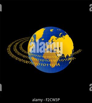 Illustration of data stream around terra planet Stock Vector