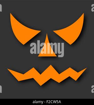 Jack o lantern pumpkin faces glowing on black background Stock Vector