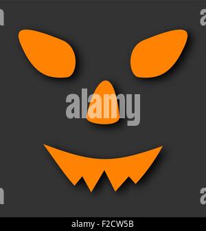 Jack o lantern pumpkin faces glowing on black background Stock Vector