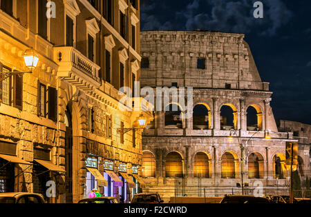 Roman Coliseum detail at night, Rome, Italy Stock Photo