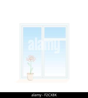 Illustration of flower in a pot on a window sill Stock Vector