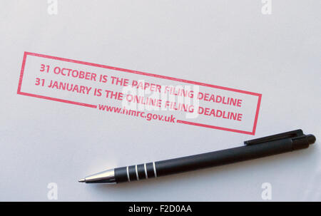 Self Assessment Income Tax Return Deadline Reminder, UK Stock Photo