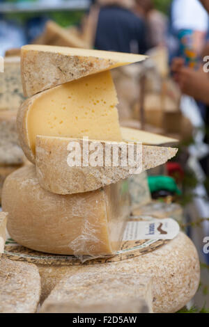 Close up of fresh Italian cheese, street market Stock Photo