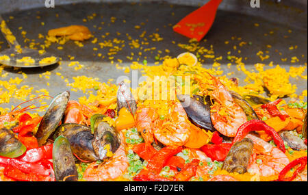 Close up of delicious seafood paella Valenciana Stock Photo
