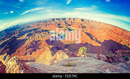 Dead Horse Point State Park at sunrise, fisheye lense photo, Utah, USA Stock Photo