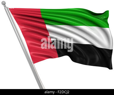 3D illustration of United Arab Emirates with embedded flag on political ...