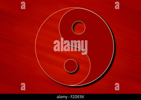 Stylized Yin Yang symbol in Red color. Stock Photo