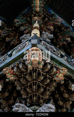 Nikko shrine temple Japan roof corner close up detail Stock Photo